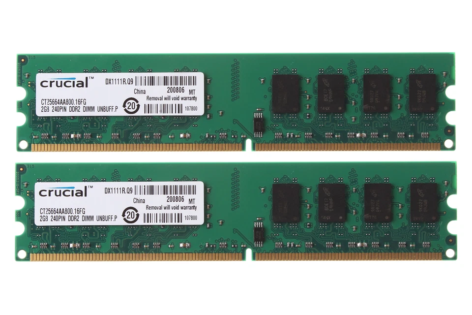 Crucial 4GB 2X 2GB DDR2 2RX8 PC2-6400U 800Mhz 240pin DIMM Desktop Memory RAM 4 G - Image 2 of 4