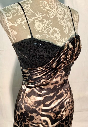 Y2K ARDEN B Animal Print Satin/Blk Sequin Sleeveless Mini Prom Occasion Dress~S - Picture 8 of 12