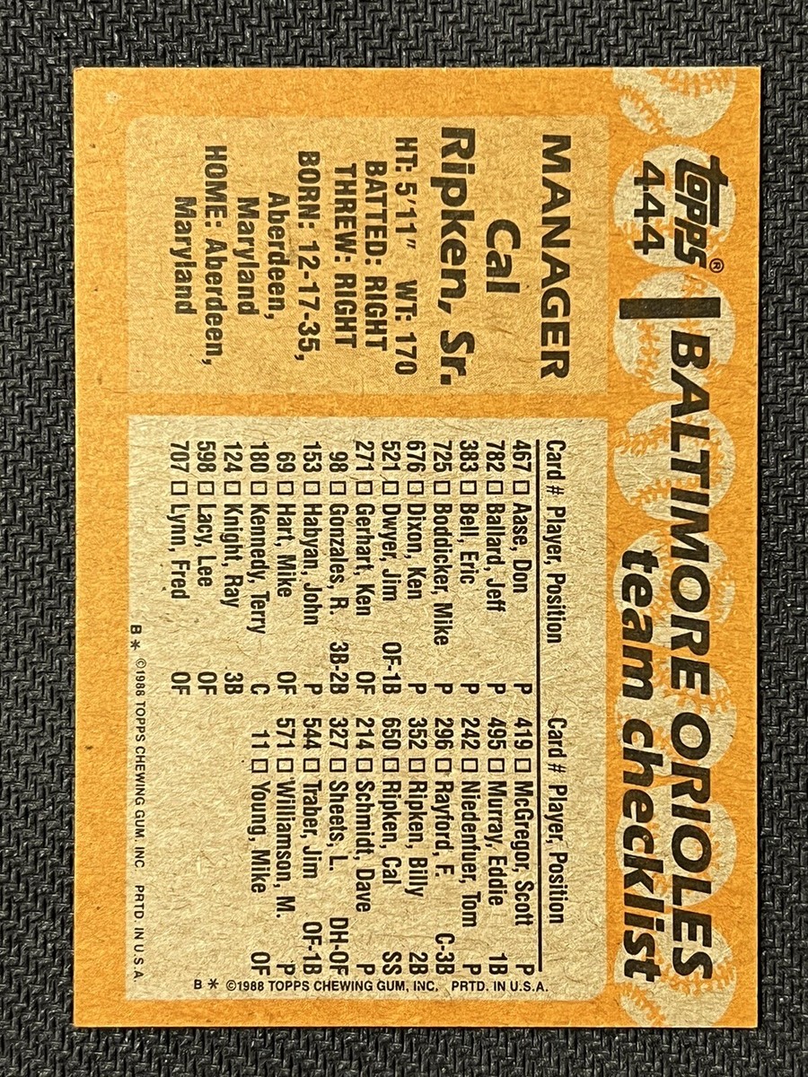 1988 Topps Cal Ripken Sr. Manager #444 Baltimore Orioles | eBay