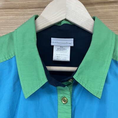 Soft Surroundings Shirt Womens PXL Colorblock Button Up Stretch