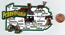  PENNSYLVANIA   STATE  MAP  JUMBO MAGNET  HARRISBURG PITTSBURG  PHILADELPHIA  