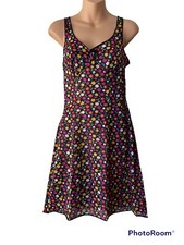 Vintage 60s Slip Womens Multicolor Daisies Nylon On Black Hip Sissy Mini Slip