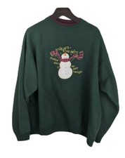 VTG M C Sportswear Adult Women XL Green Snowman Ugly Christmas Sweatshirt