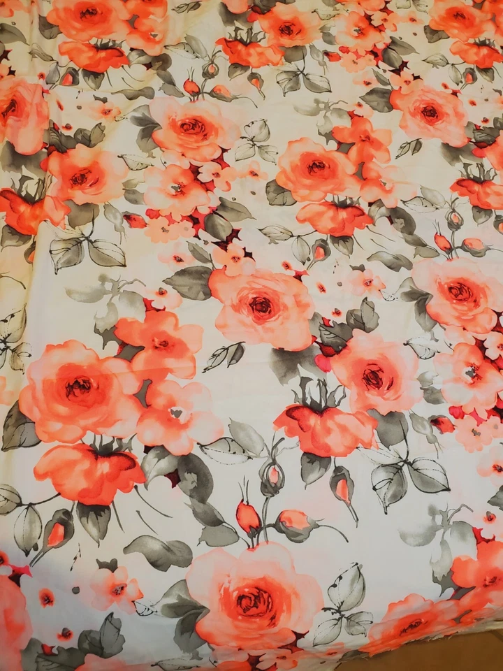 Vtg FABRIC NEON Floral/Hot Pink 58×129" Satin Feel Stunning! - Image 3 of 4