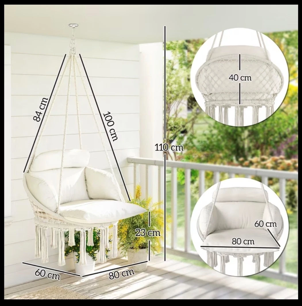 Barton Amaca In Cotone Extra Large Beige: Relax In Casa E Giardino, Portatile E Resistente - 2