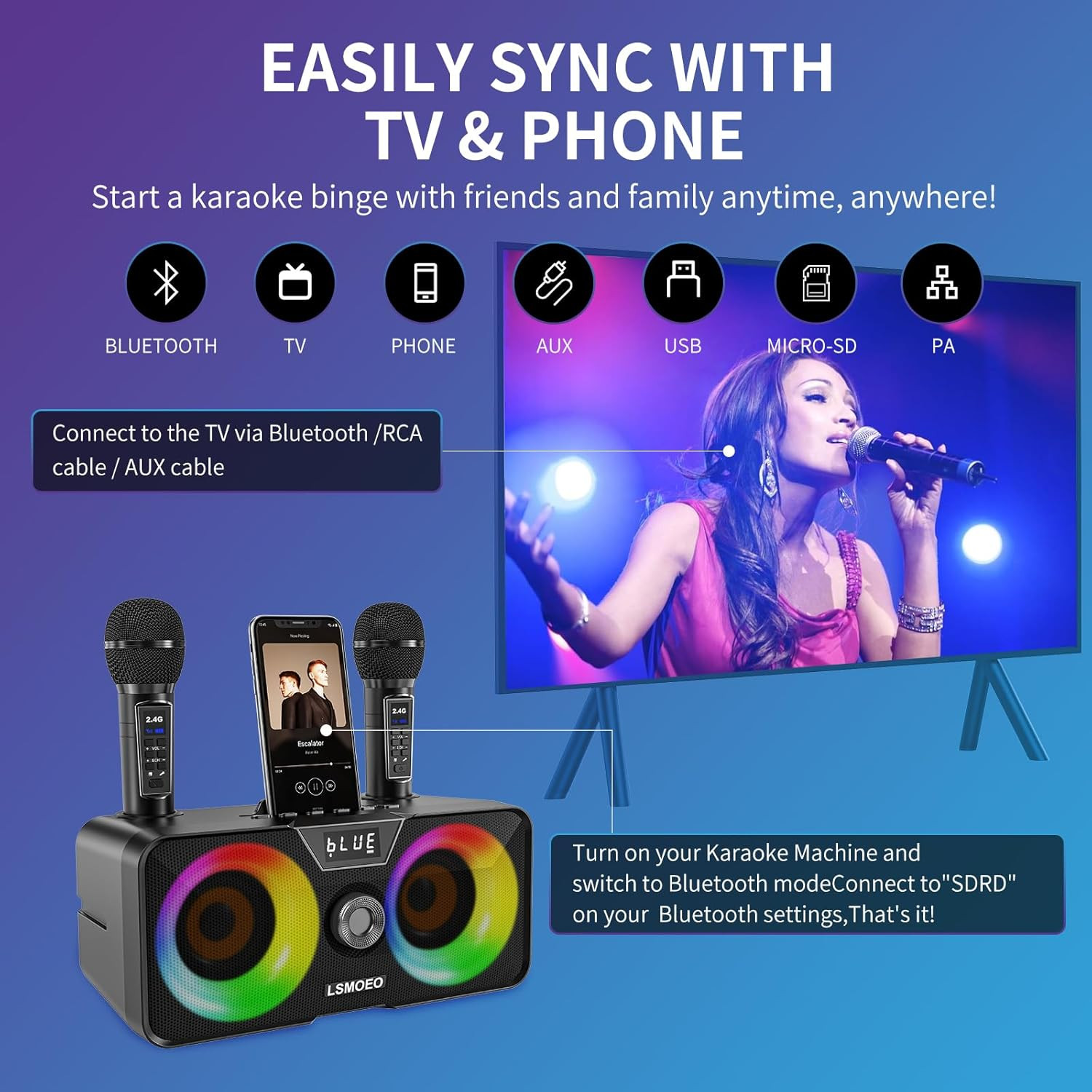 Impianto Karaoke Completo Portatile: Cassa Bluetooth Professionale LED - 2