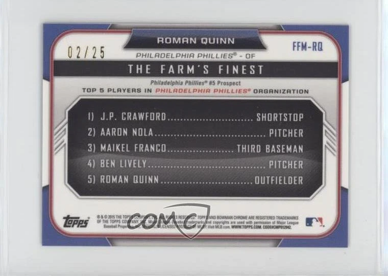 2015 Bowman Orange /25 Roman Quinn #FFM-RQ - Image 2 of 2