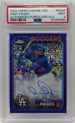 2024 Topps Chrome Andy Pages Auto Purple Speckle Refractor RC /299 PSA 9 Dodgers