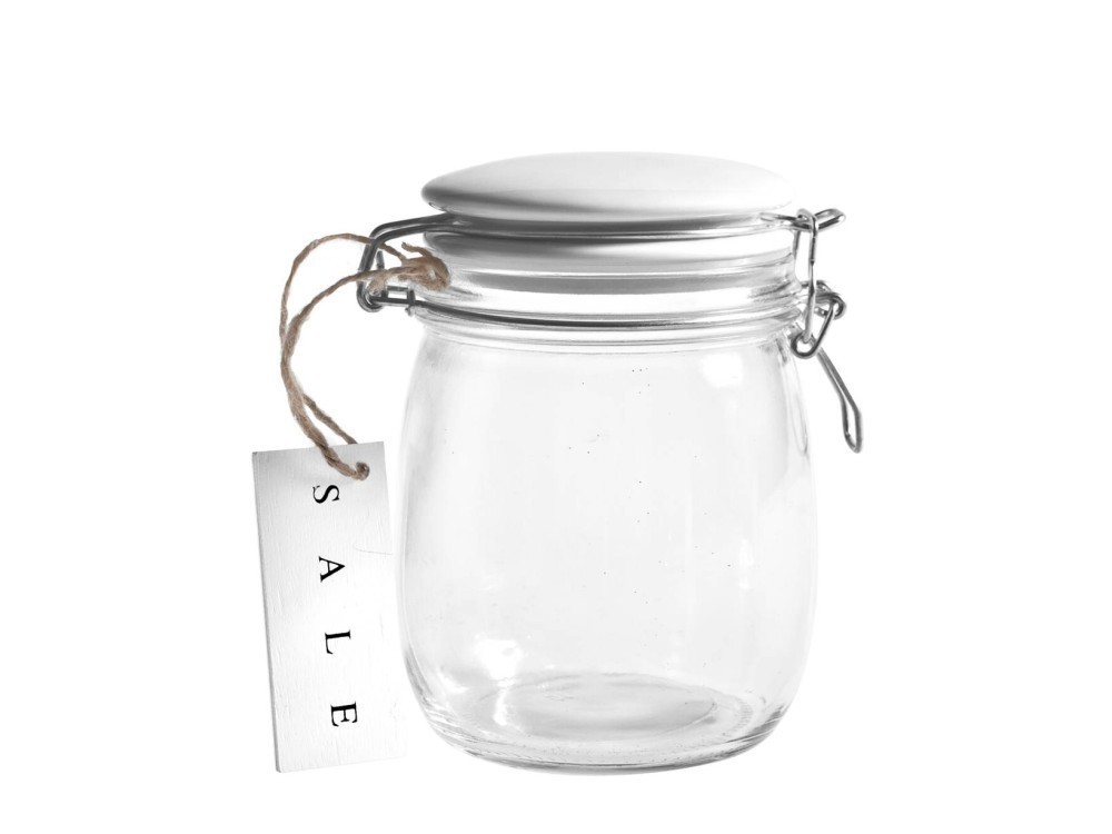 Glass Jar With Ceramic Lid Sale, 750 CC, White H&H
