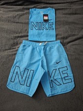 Nike Men's T-Shirt & Shorts Set Sky-Blue Size S Cotton Blend CT9744-068 Logo