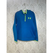 Under Armour Youth boys Blue Neon Quarter Zip Coldgear Hoodie Storm Tech