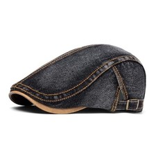 Denim Newsboy Cap for Men Women Adjustable Cotton Flat Cap One Size Black