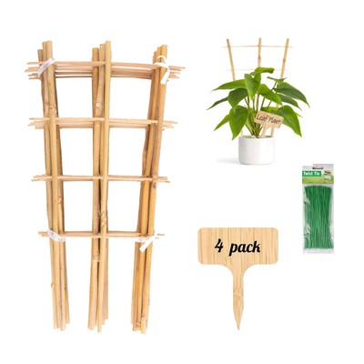 4 Pack Min Bamboo Trellis - 16 inch Plant Support Garden with Twist for Climbing