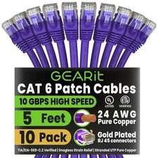Cat6 Patch Cables Cat 6 Ethernet Cable 5 ft 10-Pack Purple