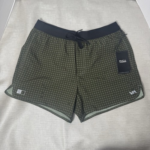 "Pantalones Cortos Corredores RVCA 14"" Olive Night Camuflados Talla Mediana GQV6 Nuevos" - Imagen 1 de 4