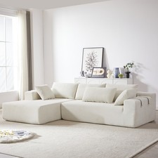 Modular L-Shaped Sectional Sofa 108" Chenille w/6 Pillows Beige Free Shipping
