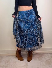 Simon Jeffrey Fluid Blue Abstract Maxi Skirt Vintage ’90s Y2K Grunge Fairycore