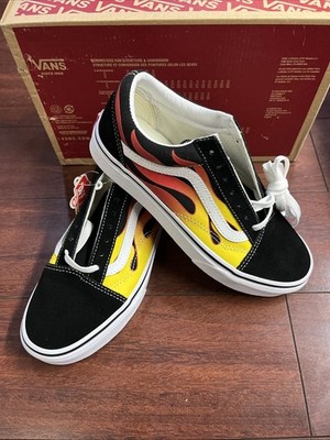 Womens 7 Vans Old Skool Suede Flame Black Low Top Shoe Sneaker New HALF BOX