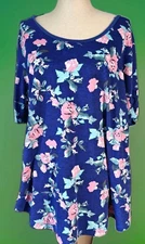  LuLaRoe Morgan Fit & Flare Short Sleeve T Sz XL  18-20 Blue W/ Pink Floral 