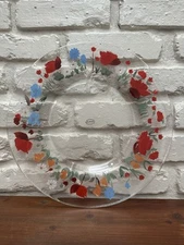 Noble Excellence 12" Hand Painted Floral Platter Crimson Bloom Pattern Flowers