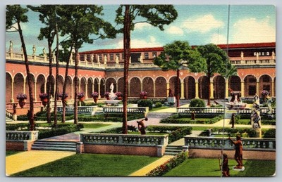 Vintage Ringling Art Museum Sarasota FL Linen Postcard Garden View