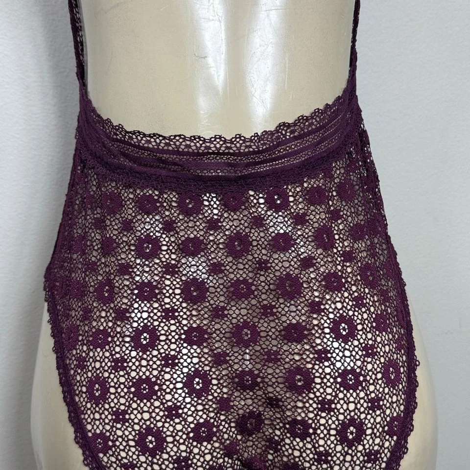 (H) Victoria's Secret фиолетовый нижнее белье боди с темно-бордовый цветочный эластичной кружева, M - Изображение 4 из 4