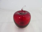 Vintage Richard Blenko Red Glass Apple Paperweight Clear Stem Signed 4" Signed
