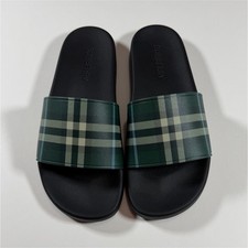 Burberry Men's Lightweight Black Green Check Logo Slide Sandals EU 42