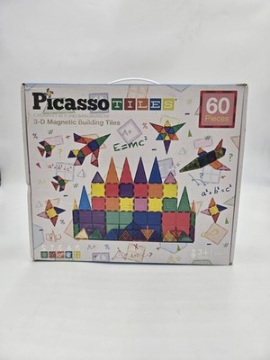 Picassotiles 60 Piece Set 60Pcs Magnet Building Tiles Clear Magnetic 3D Blocks 