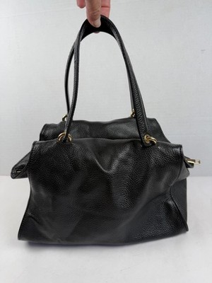 Laura Di Maggio Handbag Tote Womens Black Pebbled Leather Zip Top Made in Italy
