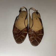 Ralph Lauren Vintage Crocadile Peep Toe Slingback Sandals 90s Sz6.5
