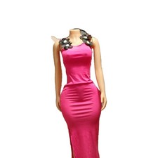 Women's Pink Sleeveless Bodycon Maxi Dress Long Solid Flower Accent One Size