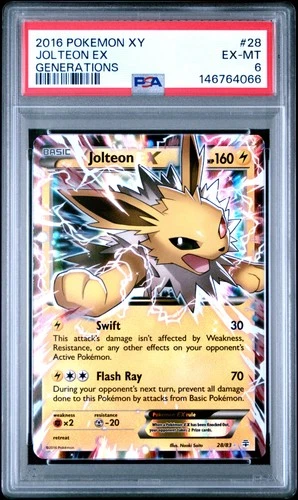 2016 POKEMON XY GENERATIONS #28 JOLTEON EX PSA 6