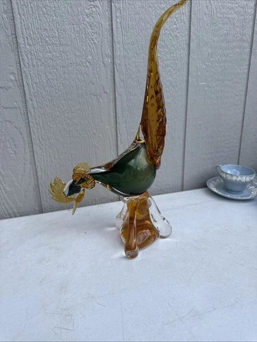 Vintage Murano?  Glass Road Runner/Pheasant Bird Figurine 16”