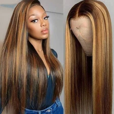 28" Ombre Blonde Women Long Straight Hair Wigs Ladies Natural Cosplay Full Wig