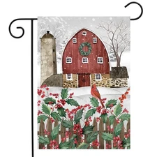Briarwood Lane Barn in Snow Garden Flag