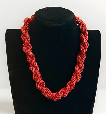VTG Multi Strand Red, Magenta Seed Bead 18  Necklace With 2  Extender