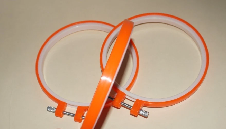 Three, 4" Diameter, Plastic, Orange and White, Round Hoops with Metal Screws - Image 2 of 2