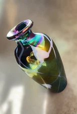 Amethyst Iridescent Art Glass Solid Form w/ Inlay, Eickholt Style 1980s-1990s