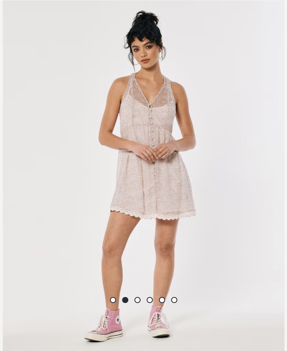 Women's Social Tourist Button-Through Chiffon Mini Dress Size M $55-White  Floral