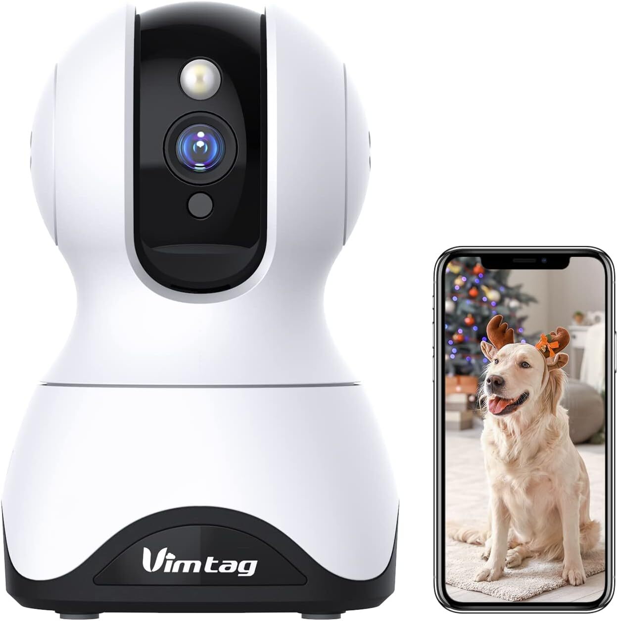 VIMTAG Pet Camera, 2.5K HD Cam, 360° Pan/Tilt View 2.5K/4MP Black White-image