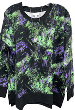 NWT LuLaRoe Medium Black Purple Green Tie Dye Hannah SWEATSHIRT