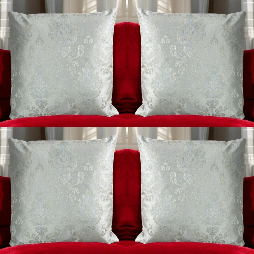 Luxury BIG Damask Duck Egg Green Cream Cushion Covers 18x18" - Set of 4 Jacquard - Image 3 of 4