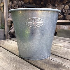Modern 9” Tall Galvanised Metal Planter With Sun Detail  - Watertight