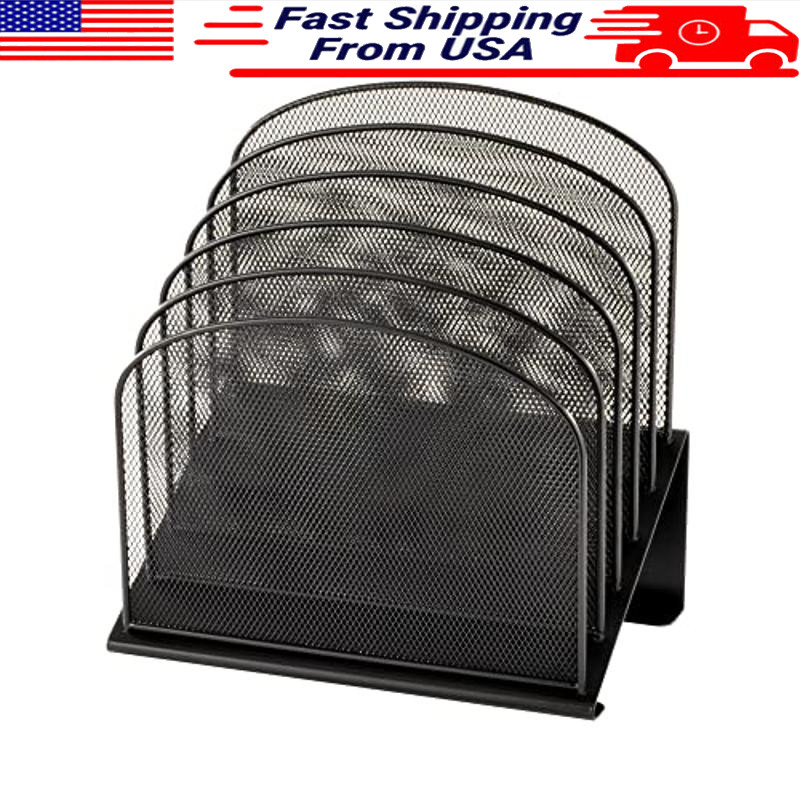 5-Tier Vertical Desktop Organizer Mesh Steel Storage Space-Saving Black New