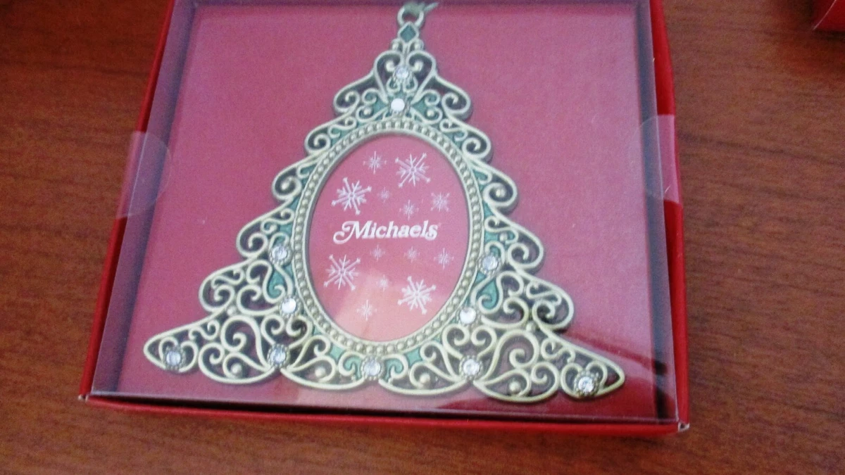 MICHAELS Gold CHRISTMAS TREE SHAPED w Jewels Metal PICTURE FRAME