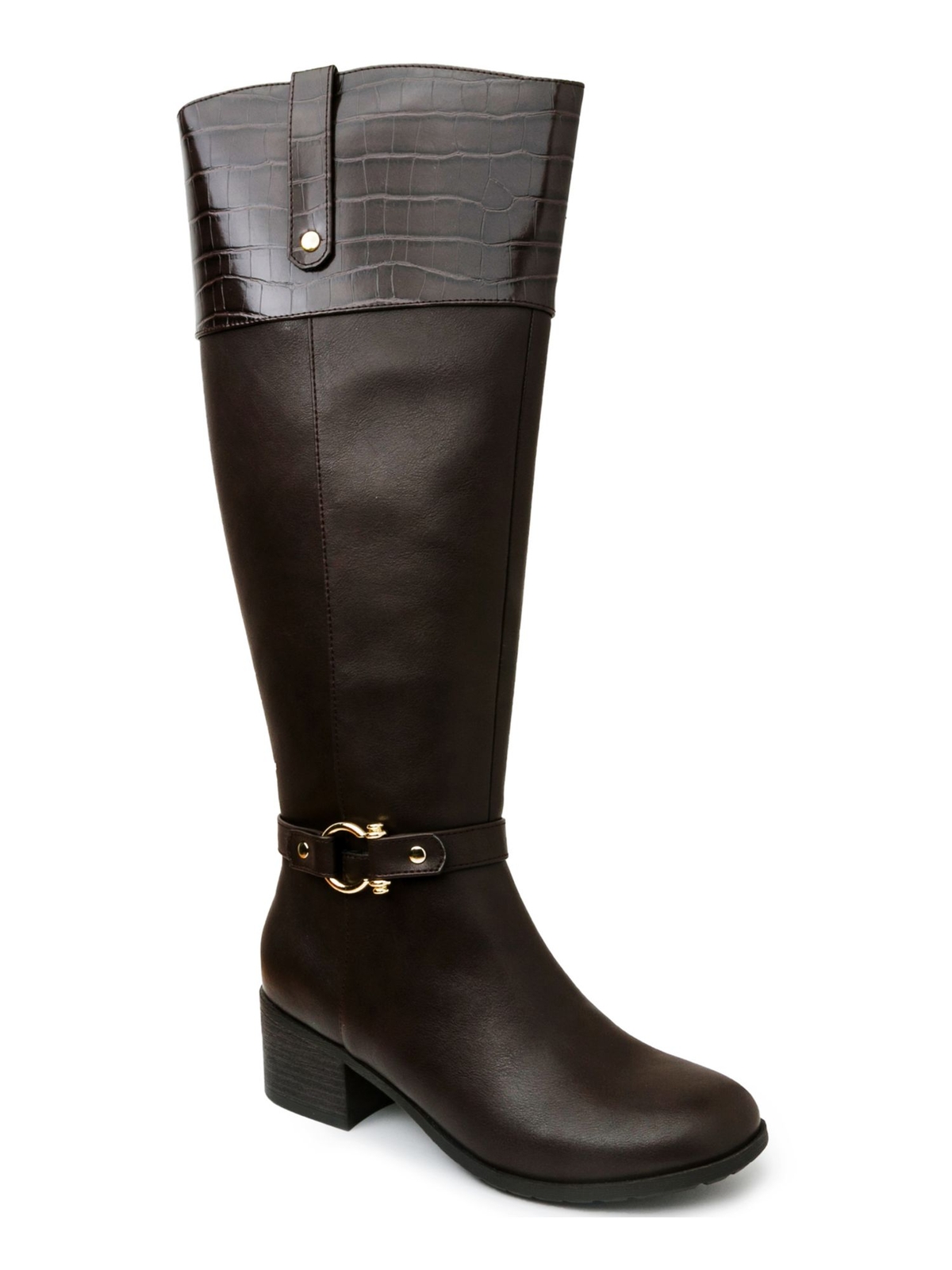 KAREN SCOTT Womens Brown Vickyy Round Toe Block Heel Zip-Up Riding Boot 5.5 M