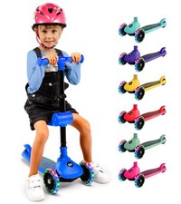 SereneLife 3-Wheel Foldable Kids LED Scooter w/Adjustable Handlebar Blue