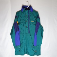 Nordica Ski Jacket Adults M Cyan Hooded 1/2 Button Up Heavy Coat 90s Vintage