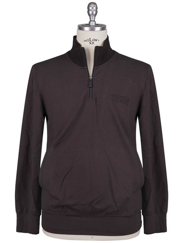 NEW KITON KNT BROWN COTTON EA SWEATER HALF ZIP EU 52 - US 42 - L A450